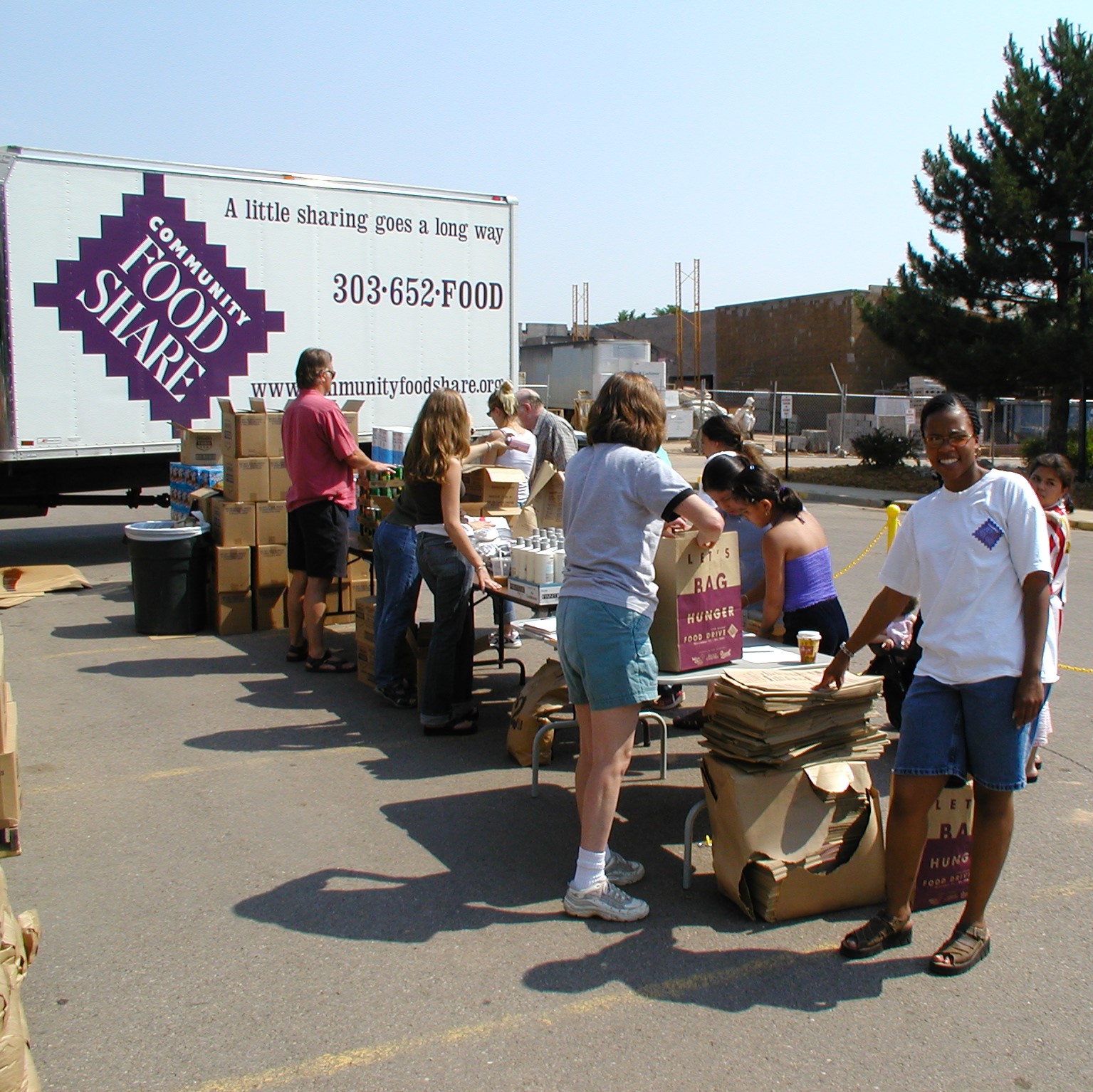 Volunteers set up a mobile pantry in the early 2000s