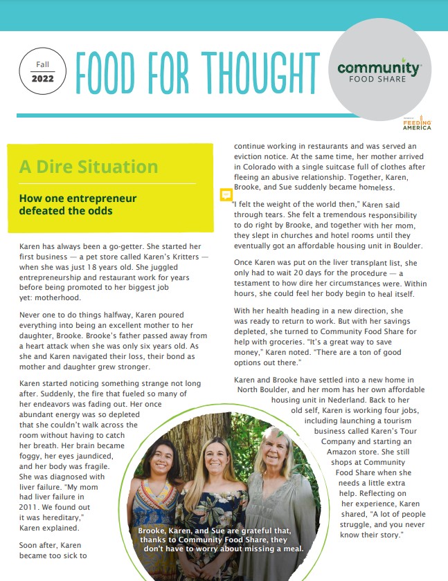 Community Food Share’s Fall 2022 Newsletter’s front page.